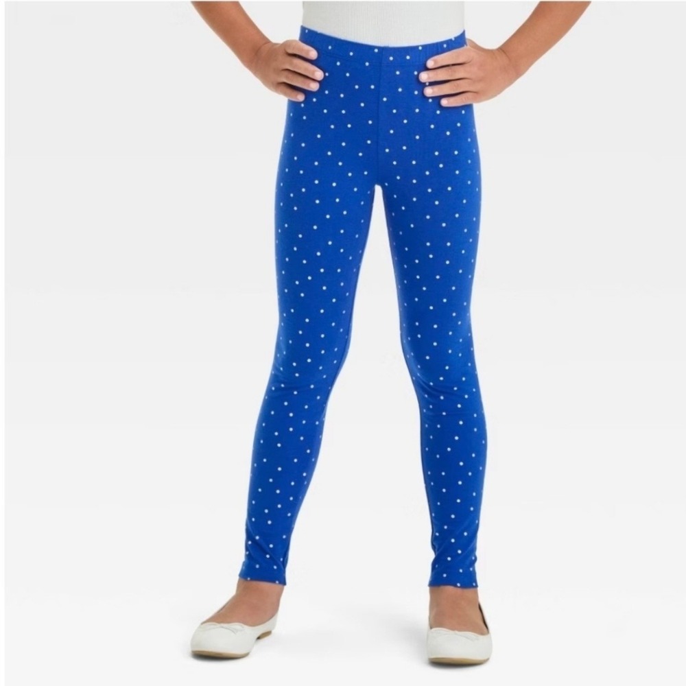 Cat & Jack Legging Girls L (10/12) Royal Blue Silver Polka Dots NWT Tough Cotton